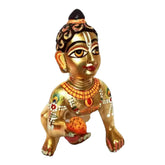 Ashtadhatu Brass Laddu Gopal Idol, Designing & Painting Bal Gopal, Gold, Metal Idol - 5 Inch Height, Handmade, Laddu Gopal Kishan, Baby Krishna, Thakur Ji Murti, Statue